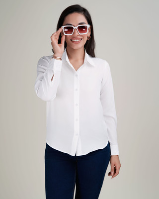 Ann Springs Women Solid Casual White Shirt