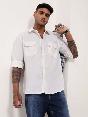 SHOWOFFFF Men Checkered Casual White Shirt