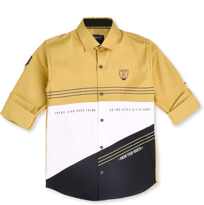 CAVIO Boys Color Block Casual Gold Shirt