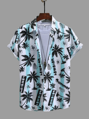 Marmic Fab Men Printed Casual White, Black, Light Blue Shirt