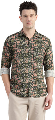 Porsorte Men Printed Casual Green, Orange Shirt
