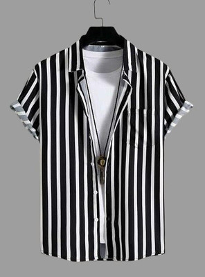 Marmic Fab Men Striped Formal Black Shirt