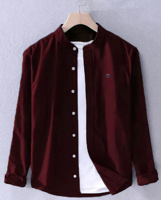 FUBAR Men Solid Casual Maroon Shirt