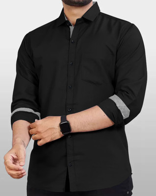 EyeBogler Men Self Design Casual Black Shirt