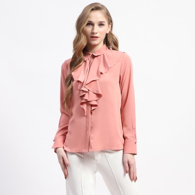 MADAME Women Solid Casual Pink Shirt