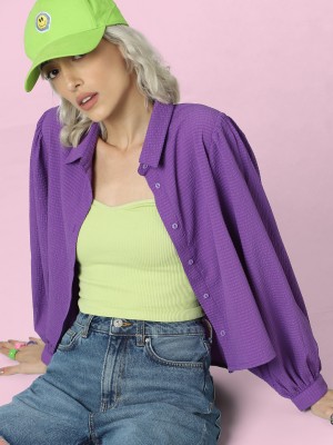 ONLY Women Solid Casual Purple Shirt