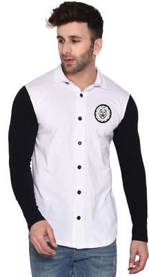 GEUM Men Self Design Casual White Shirt