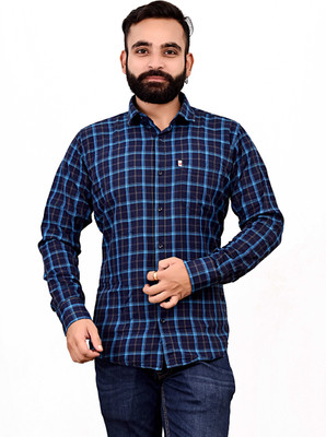 Marc Laurent Men Checkered Casual Blue Shirt
