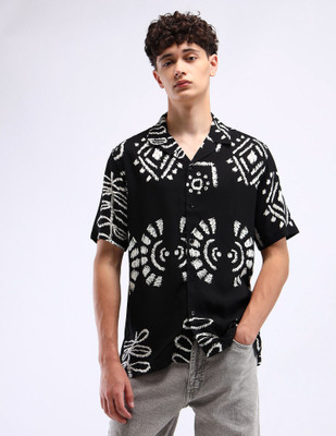 FLYING MACHINE Men Printed Casual Black Shirt