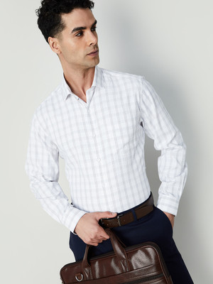 CODE by Lifestyle Men Checkered Formal White Shirt