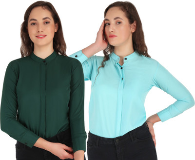 HEAVENS CREATIONS Women Solid Casual Green, Light Green Shirt(Pack of 2)