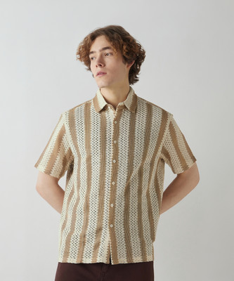 BEWAKOOF Men Self Design Casual Beige Shirt