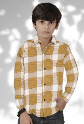 om cretion Boys Checkered Casual Yellow Shirt