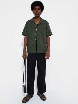 MAX Men Printed Casual Black, Dark Green Shirt