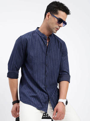 SHOWOFFFF Men Striped Casual Dark Blue Shirt