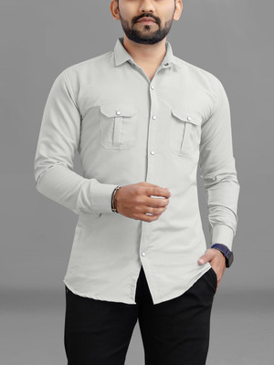 RAHUL LOOK Men Solid Casual Grey Shirt