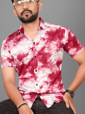 Voroxy Men Dyed/Ombre Casual Maroon, White Shirt