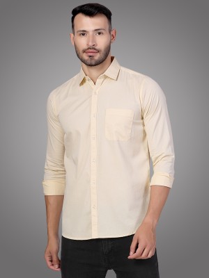 D Finish Men Solid Casual Cream Shirt