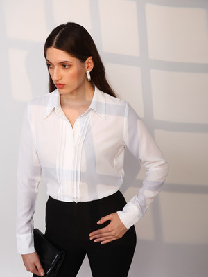 Globus Women Solid Formal White Shirt
