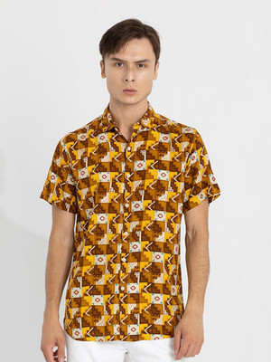 Snitch Men Printed Casual Yellow, White, Brown Shirt