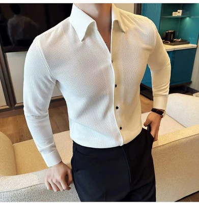 Rajaranchod creation Men Self Design Casual White Shirt
