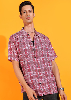 Yash Gallery Men Printed Casual Maroon Shirt