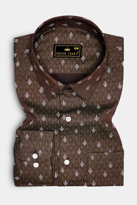 french crown Men Printed Formal Brown Shirt