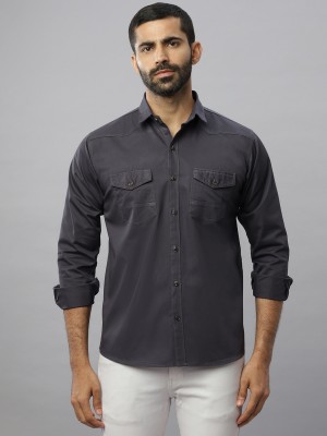 N AND J Men Solid Casual Black Shirt