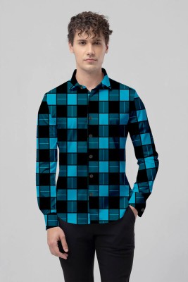 Rainbowfashions Men Checkered Casual Blue, White Shirt