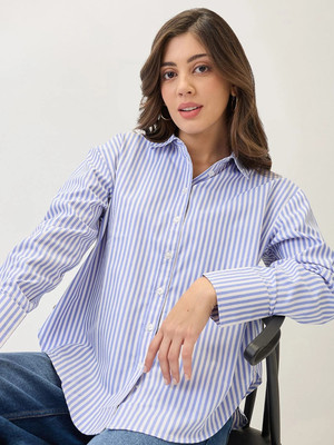 Globus Women Striped Formal Blue Shirt