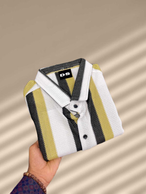 TUSHREE FASHION Men Self Design Casual Yellow Shirt