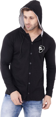 GEUM Men Solid Casual Black Shirt