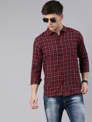 METRONAUT Men Checkered Casual Maroon Shirt