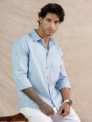 WROGN Men Solid Casual Light Blue Shirt