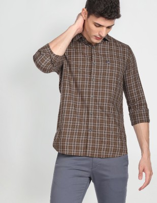 ARROW Men Checkered Casual Brown, White, Black Shirt