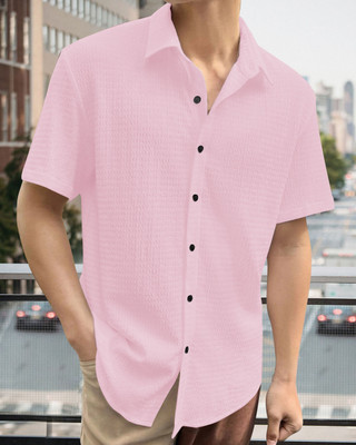 METRONAUT Men Self Design Casual Pink Shirt