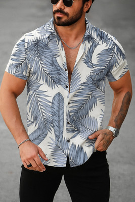 Kizyoo Men Printed Casual Dark Blue Shirt