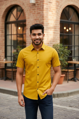 RAREMARK Men Solid Formal Yellow Shirt