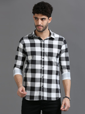 PRINTOUT Men Checkered Casual Black Shirt
