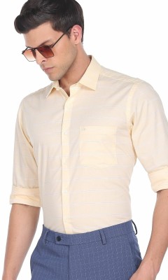 ARROW Men Striped Casual Yellow Shirt