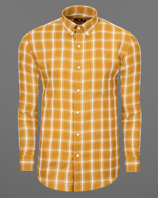 french crown Men Checkered Casual Yellow Shirt
