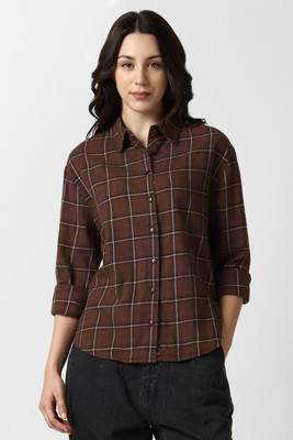 VAN HEUSEN Women Checkered Casual Brown Shirt