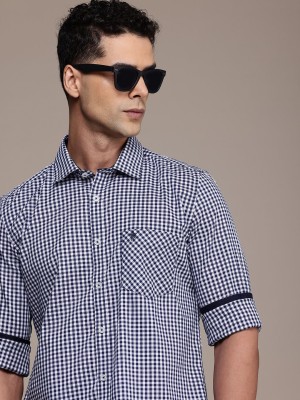 French Connection Men Checkered Casual Blue Shirt