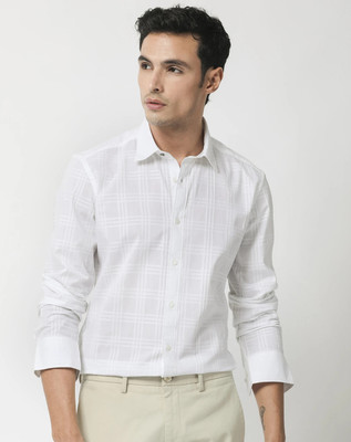 RARE RABBIT Men Striped Formal White Shirt