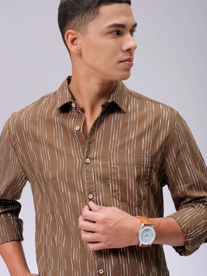 The Indian Garage Co. Men Striped Casual Brown Shirt