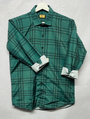 HASINI Fashion Men Checkered Casual Dark Green Shirt