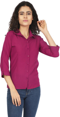 YAMBA Women Solid Casual Blue Shirt