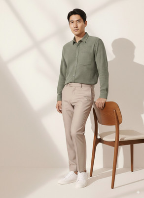greet fashion Men Solid Casual Dark Green Shirt