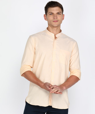 PETER ENGLAND Men Self Design Casual Yellow Shirt