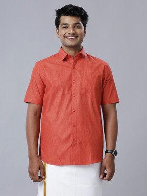 Ramraj Cotton Men Solid Casual Red Shirt